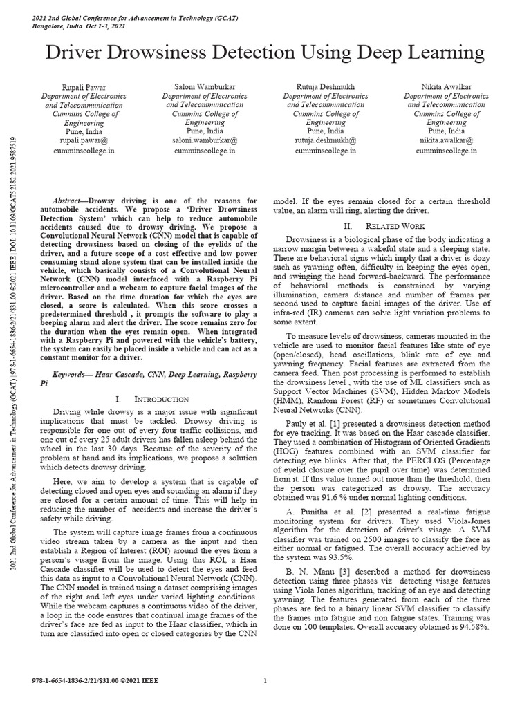 Driver Drowsiness Detection System | PDF | Convolution | Machine Learning