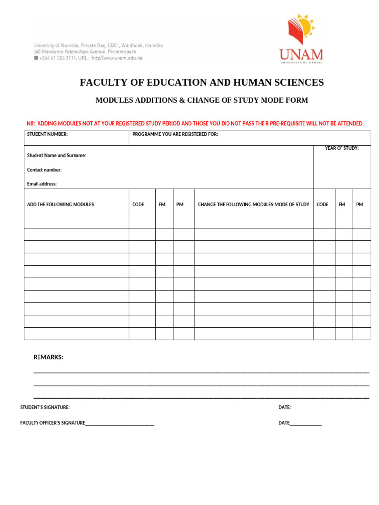 Module Addition & Study Mode Change Form | PDF
