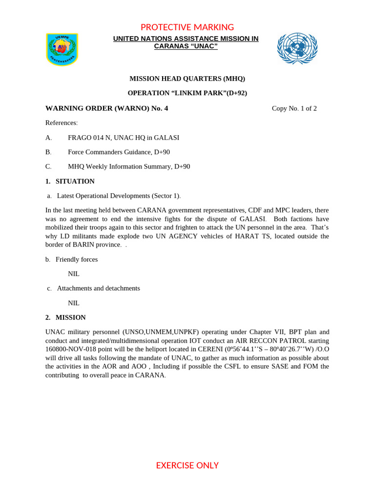 UNAC Air Reconnaissance Mission Order | PDF | Warfare | Military Operations