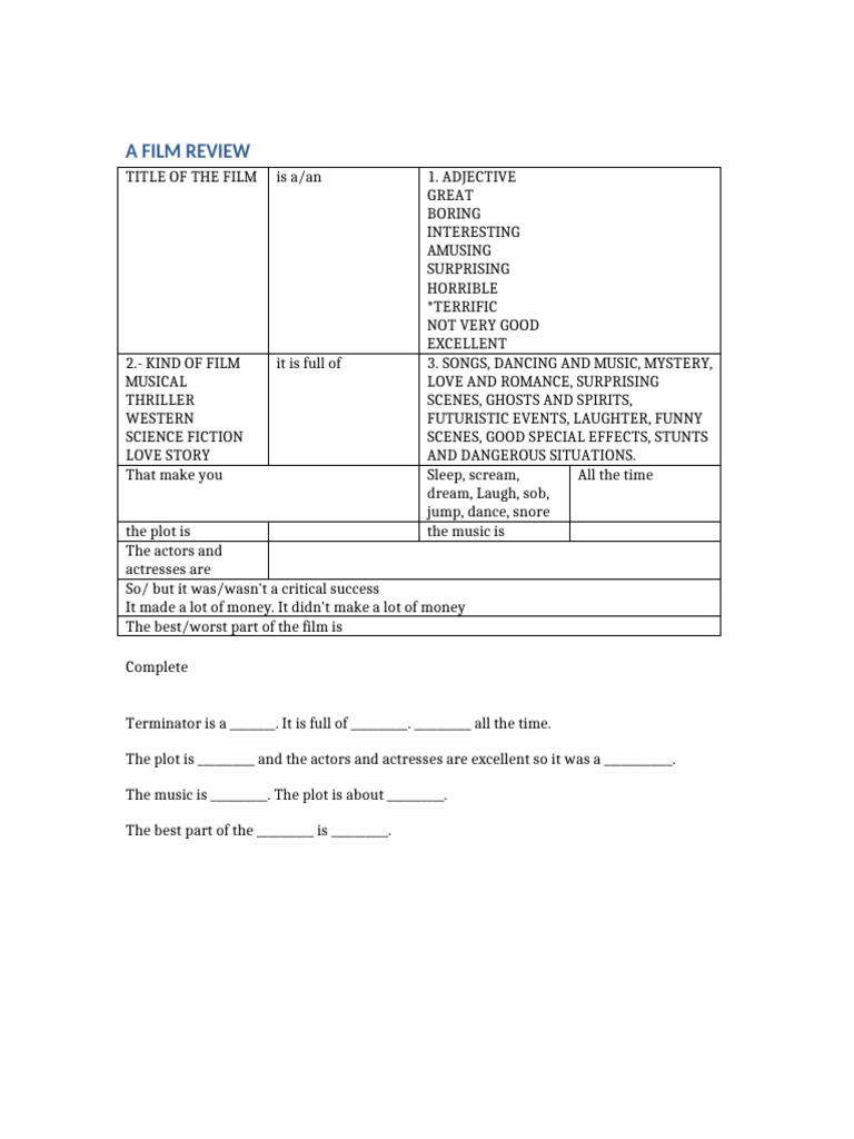 Film Review Template Guide | PDF