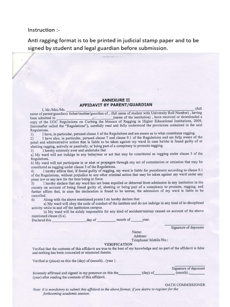 Anti Ragging Format For Guardian | PDF
