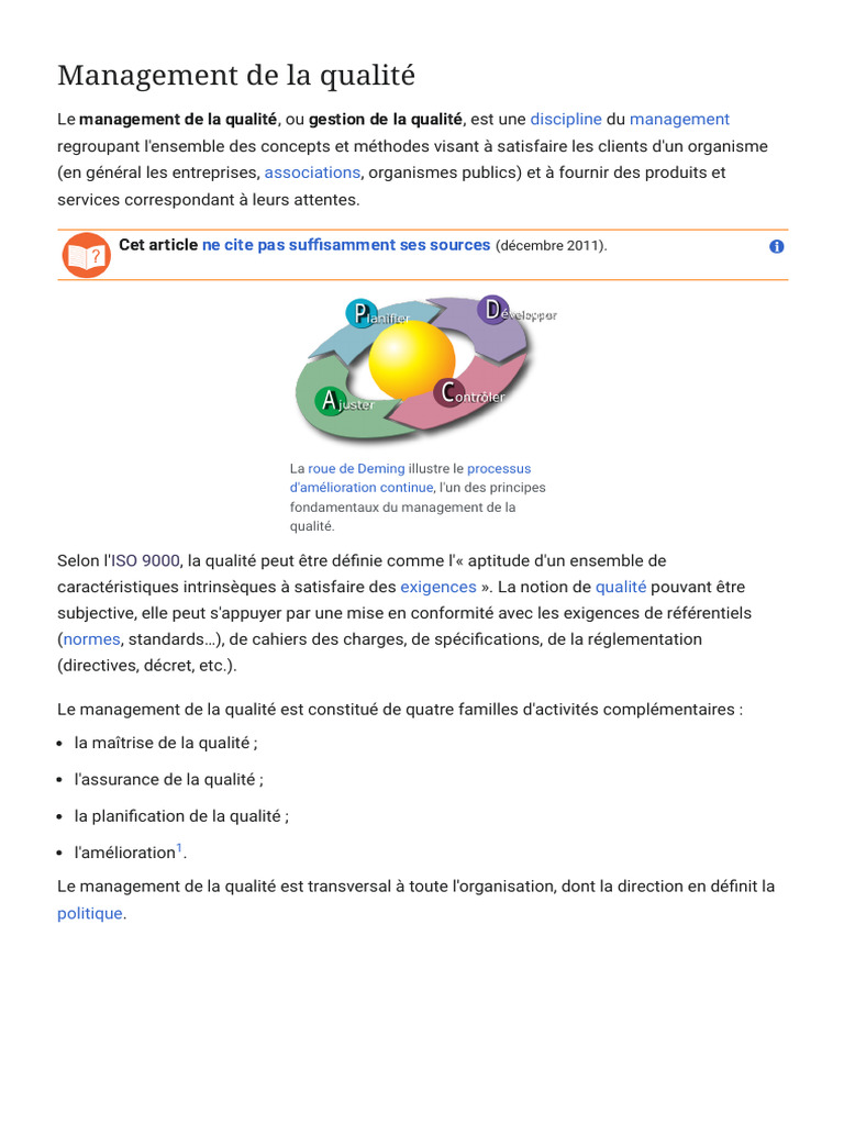 Management de la qualité : enjeux et histoire | PDF | Management de la ...