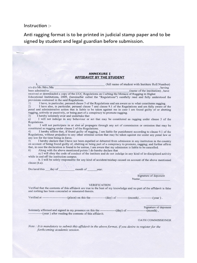 Anti Ragging Format for Students | PDF