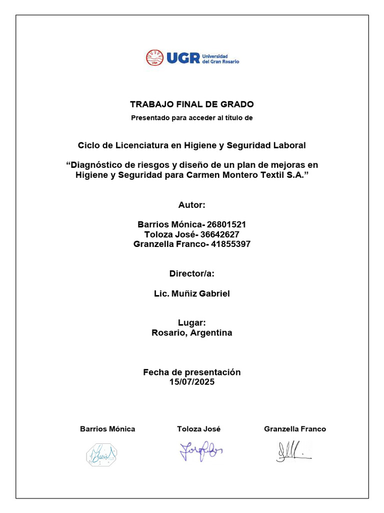 Plan de Mejora en Seguridad Laboral Textil | PDF | Riesgo | Seguridad y ...