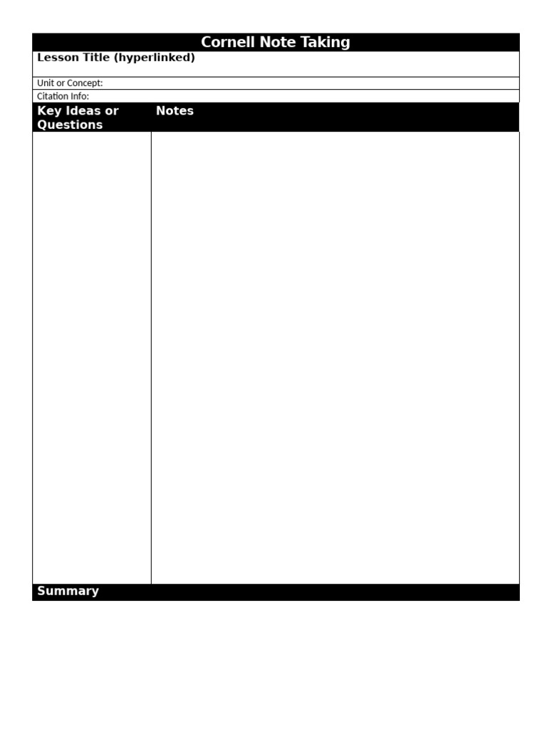 Cornell Note Taking Template | PDF