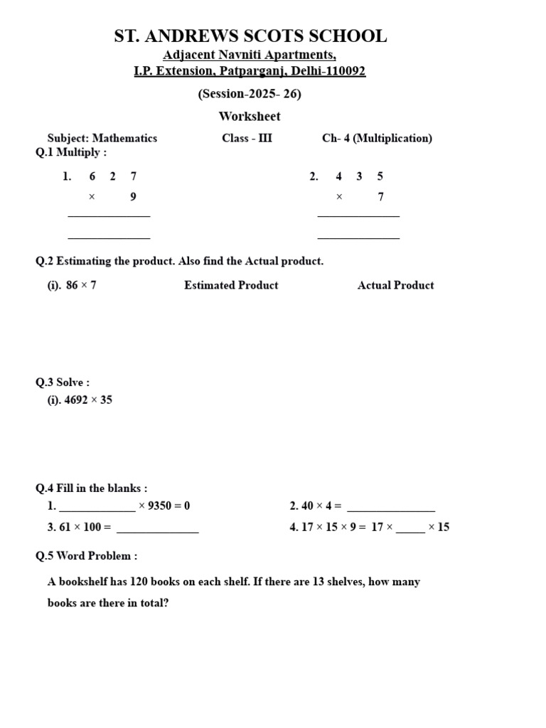 Maths Class 3 Ch-4 Worksheet | PDF