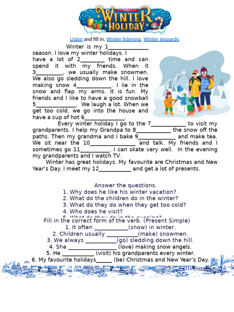 Winter Vacation Activities Worksheet | PDF
