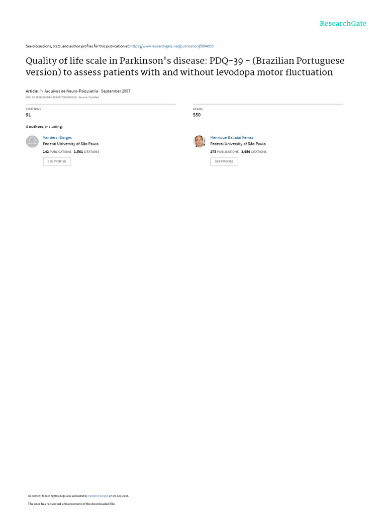 PDQ-39: Quality of Life in Parkinson's Disease | PDF | Parkinson's ...