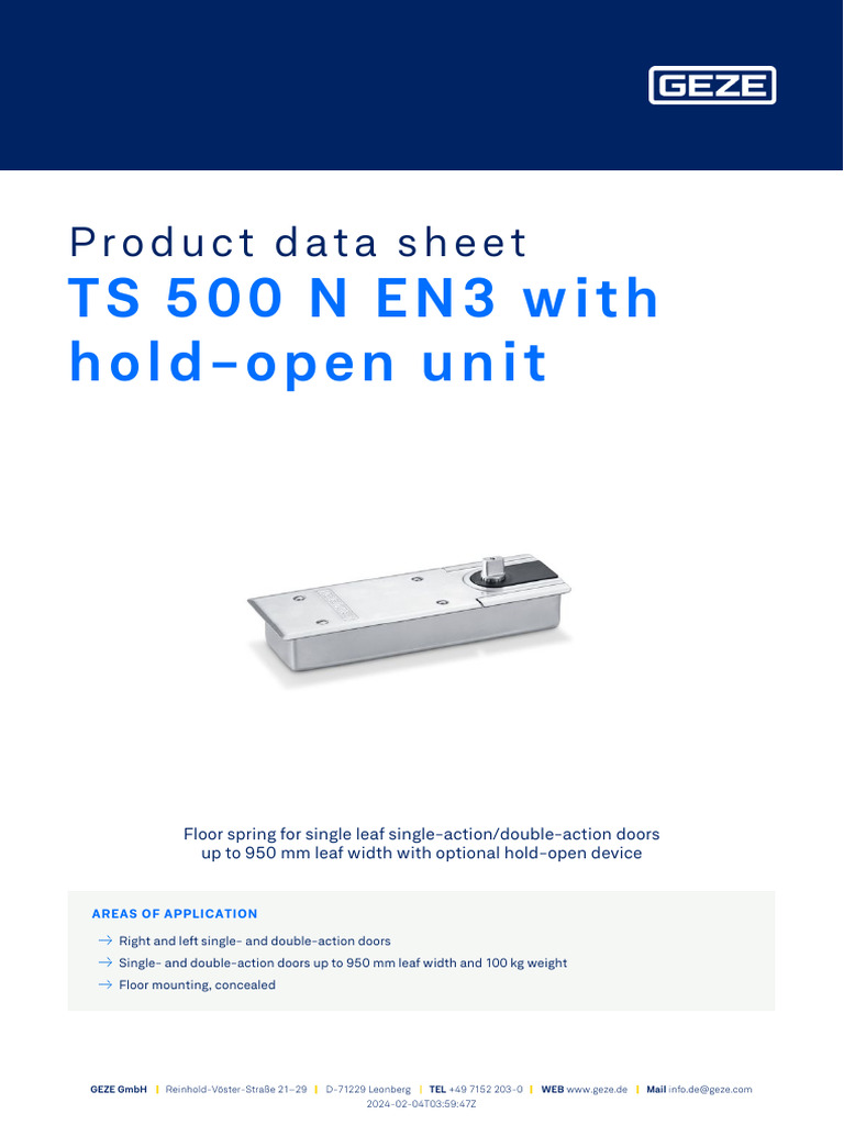 GEZE TS 500 N EN3 Door Closer Data Sheet | PDF | Door