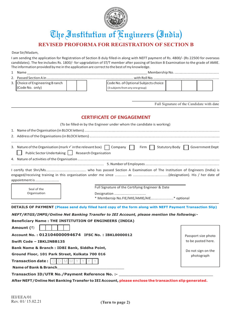 Registration for Section B - IEI | PDF | Identity Document