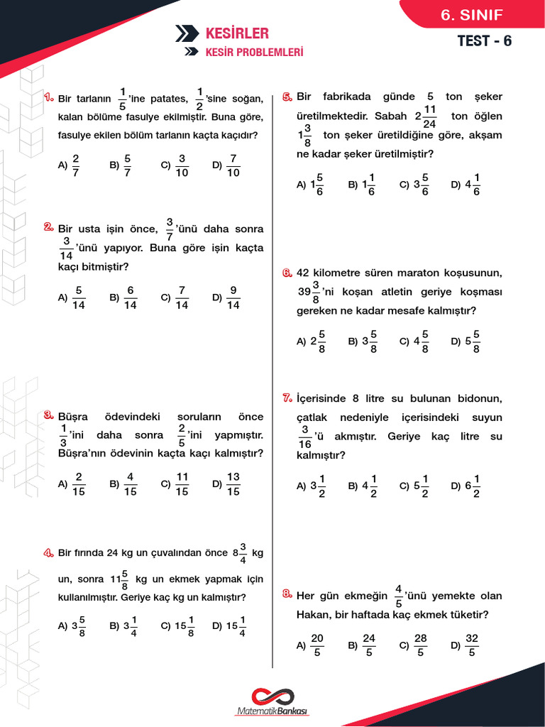 6sinif Kesirler 06 Problemler | PDF