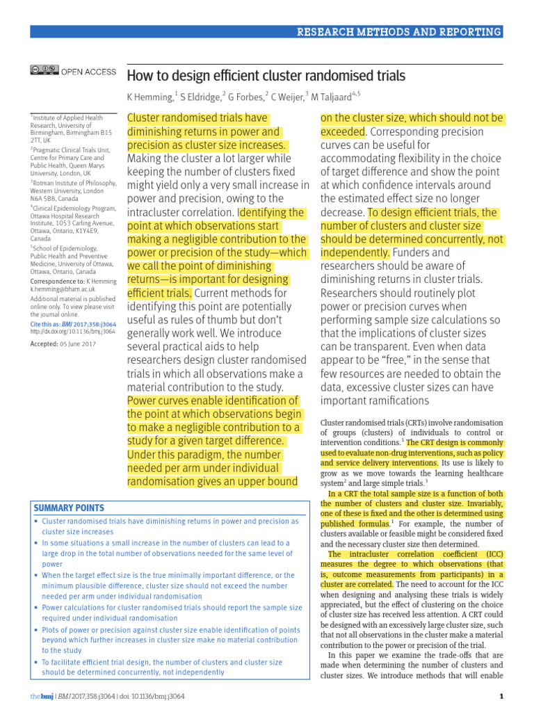Designing Efficient Cluster Trials | PDF | Effect Size | Sampling ...