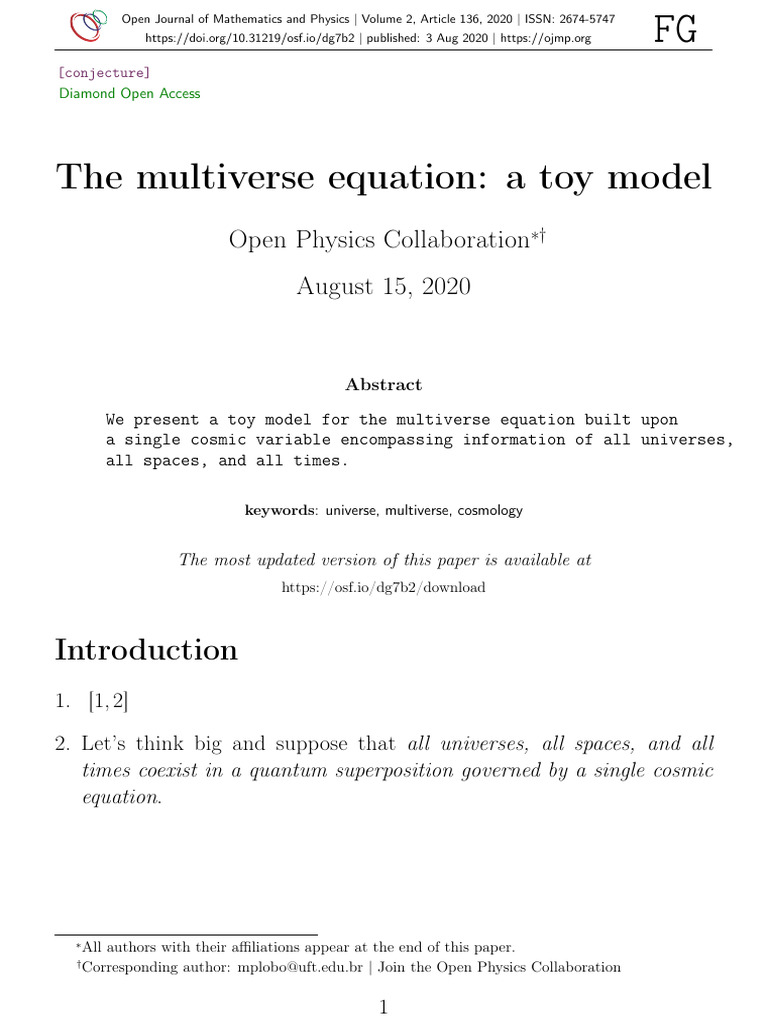 Toy Model of the Multiverse Equation | PDF | Multiverse | Universe