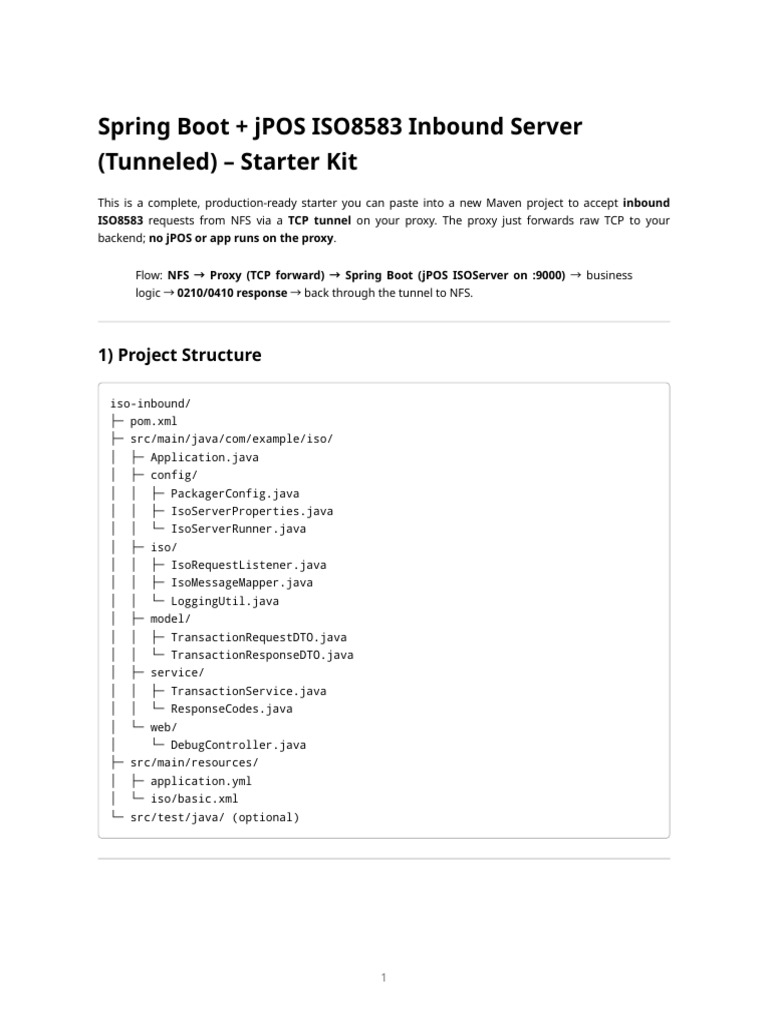 Spring Boot + J Pos Iso8583 Inbound Server (Tunneled) - Starter Kit ...