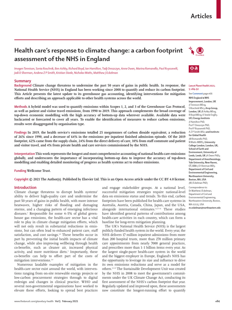 Health Care's Response To Climate Change - A Carbon Footprint ...