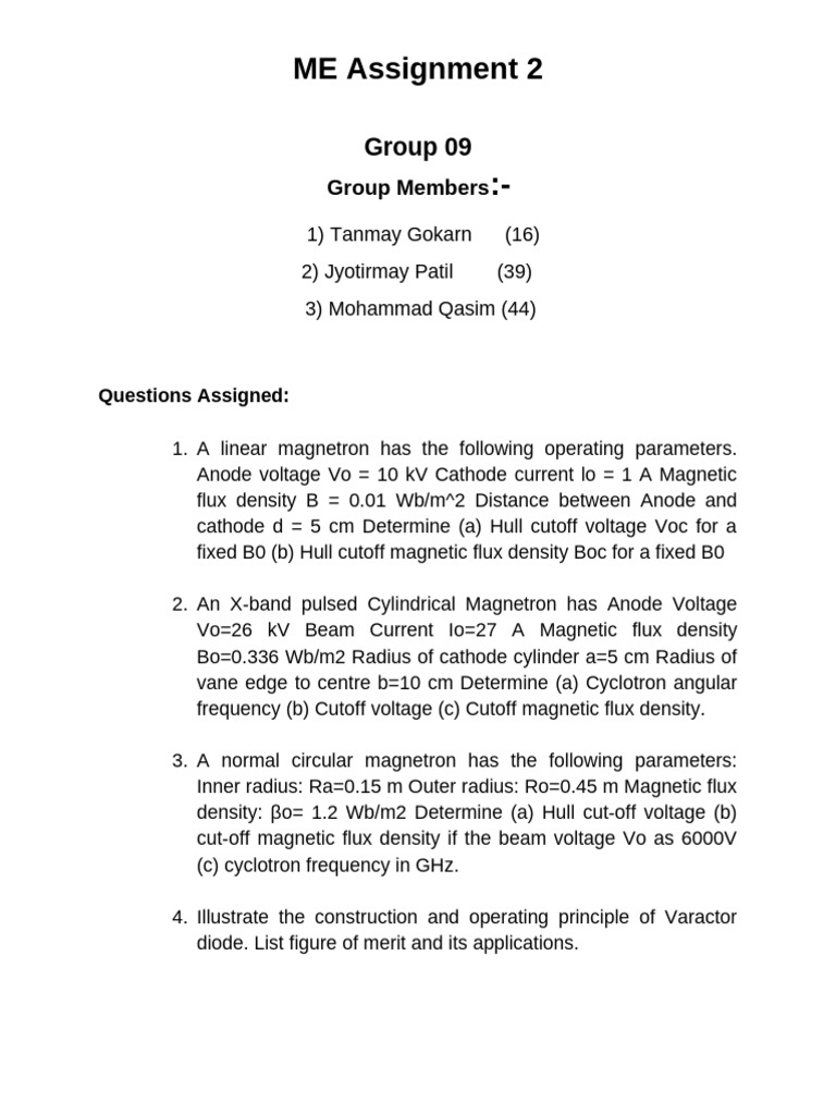 Magnetron and Varactor Diode Analysis | PDF