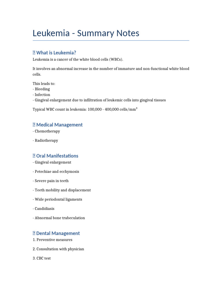 Leukemia Summary Notes | PDF