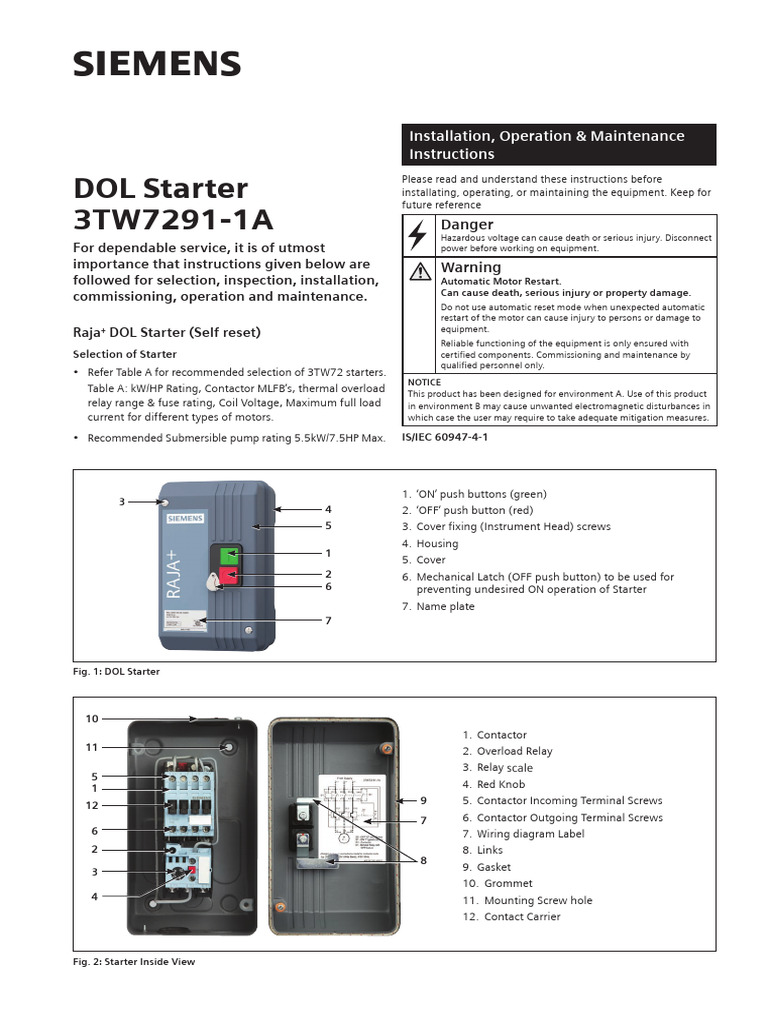 Siemens DOL Starter 3TW7291-1A Guide | PDF | Relay | Equipment