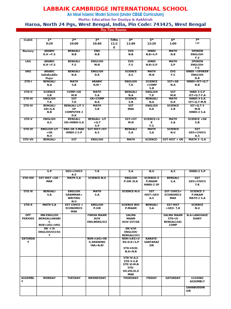 Day New Class Routine 22.07.25 | PDF