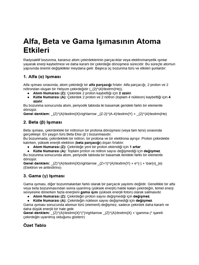 Alfa, Beta Ve Gama Işımasının Atoma Etkileri - PD | PDF