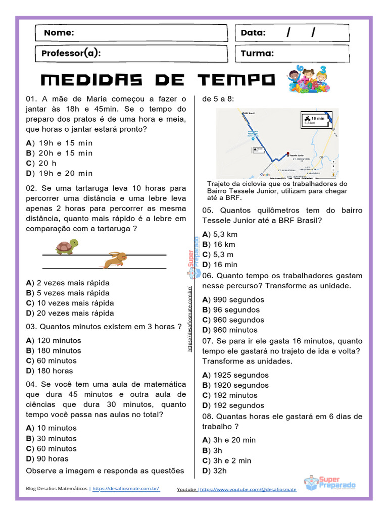Atividade de Medidas de Tempo para 5º Ano | PDF