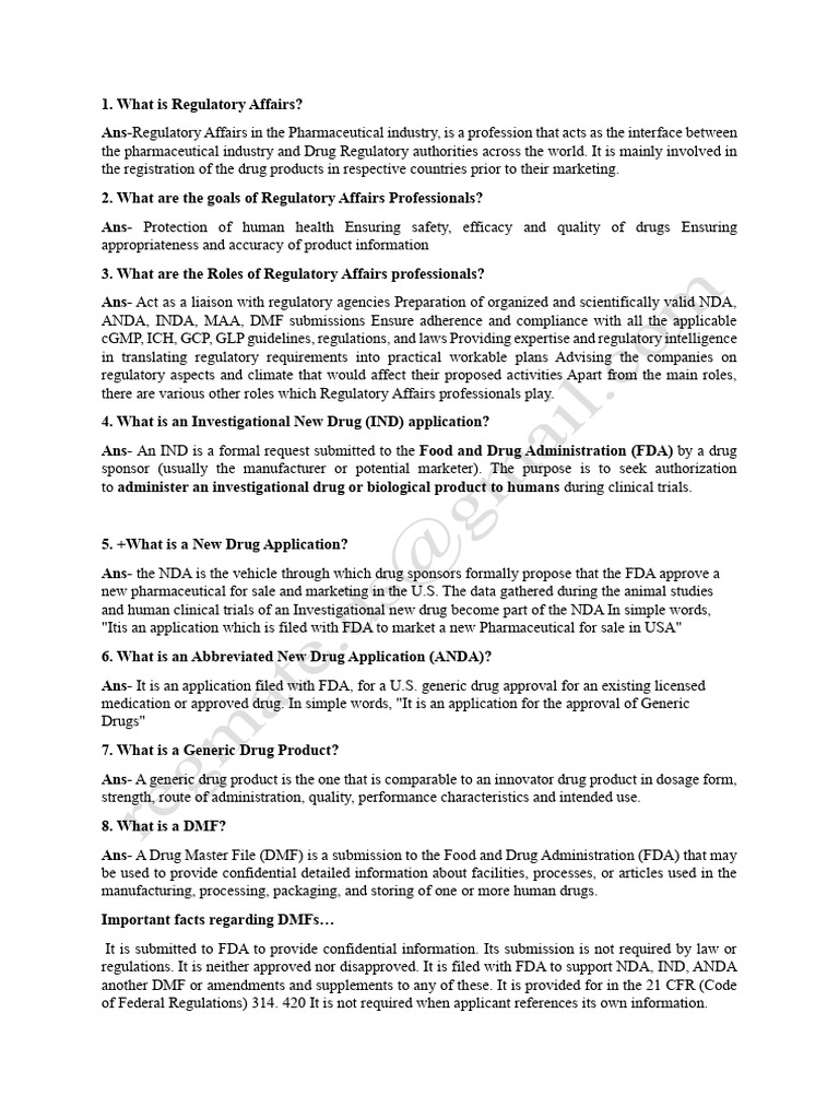 Examples of General Questions For Regulatory Affairs-1 | PDF | Health ...