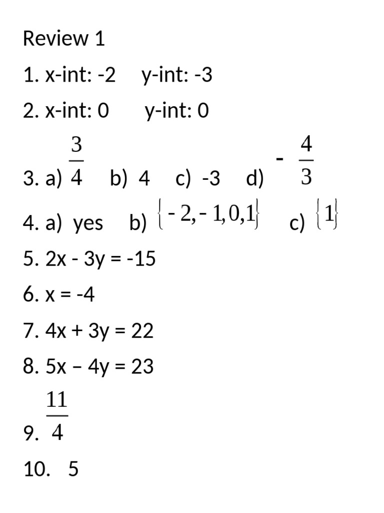Algebra 1 Review Quiz Answers | PDF