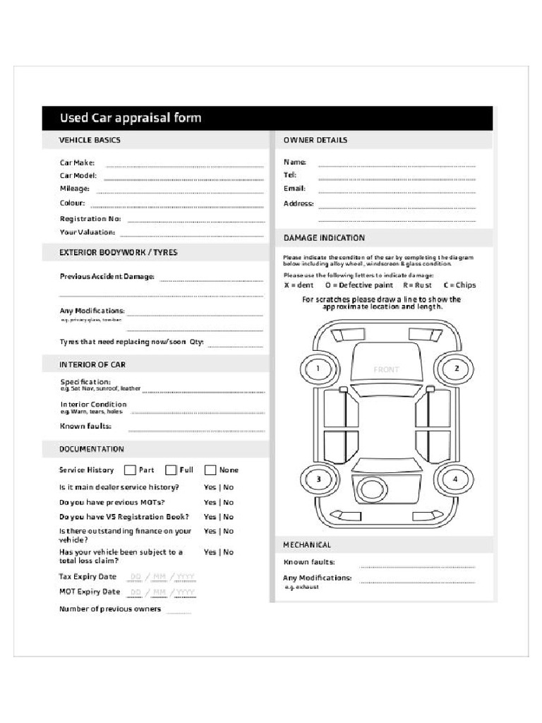 58 Used Car Appraisal Form | PDF