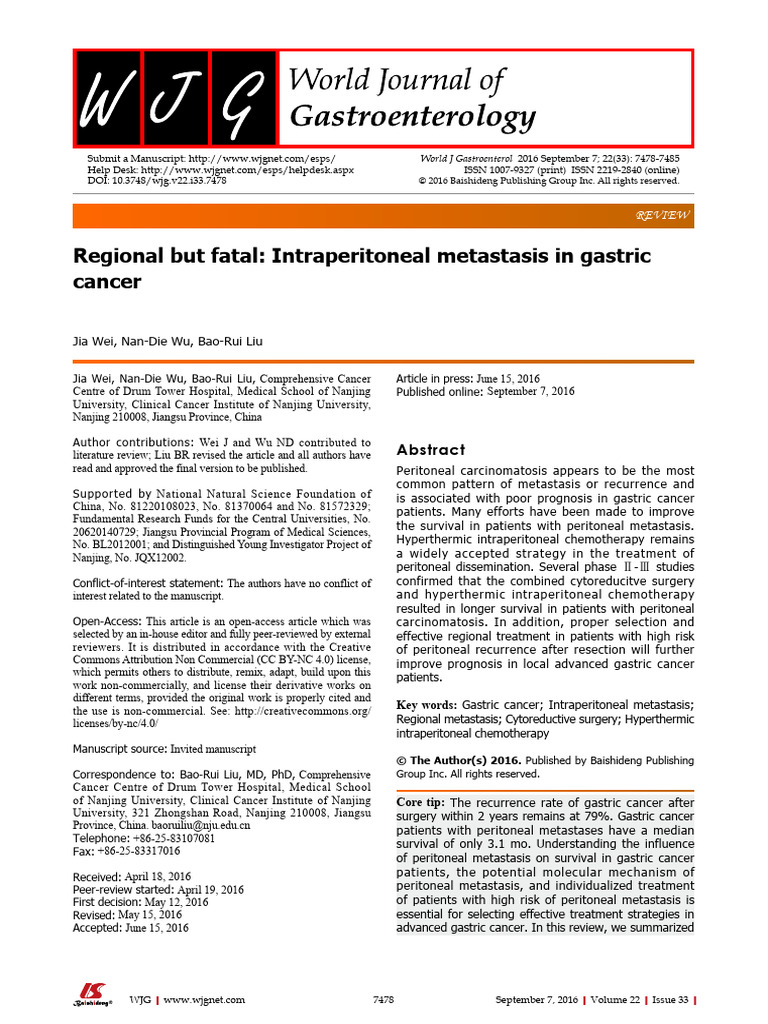 WJG-22-7478 - Metastasis Peritoneal | PDF | Metastasis | Cancer