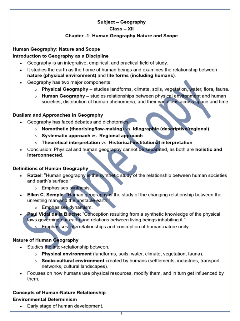 Human Geography: Nature and Scope | PDF | Geography | Sociology