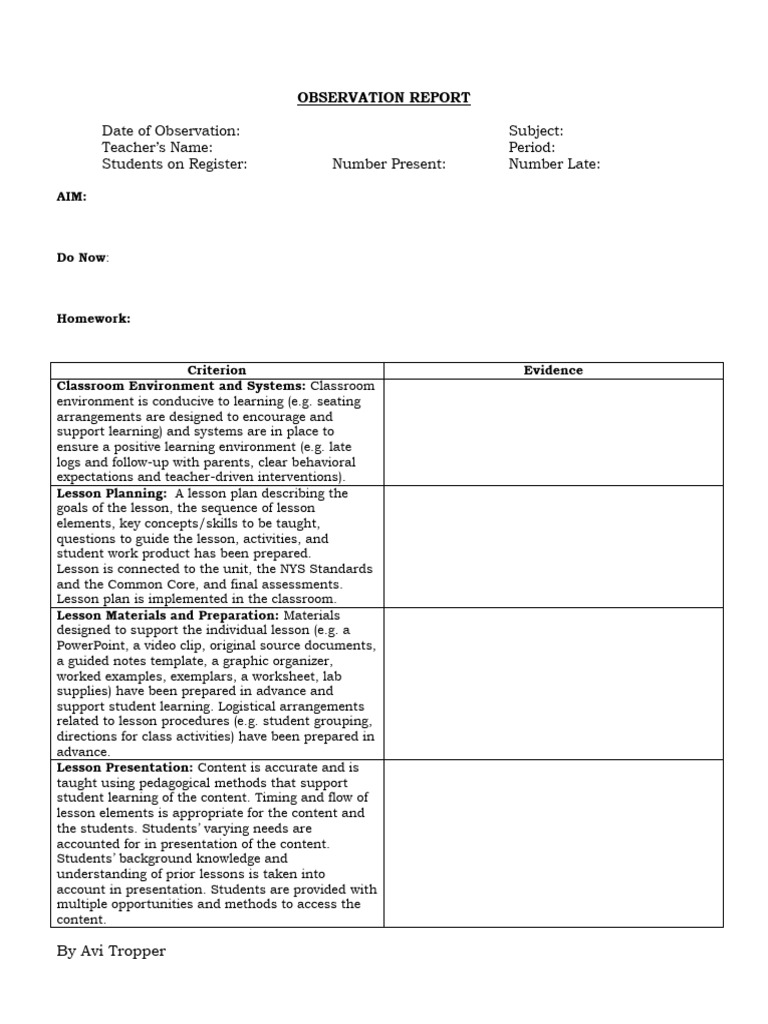 Lesson Observation Walkthrough and Feedb | PDF | Educational Assessment ...