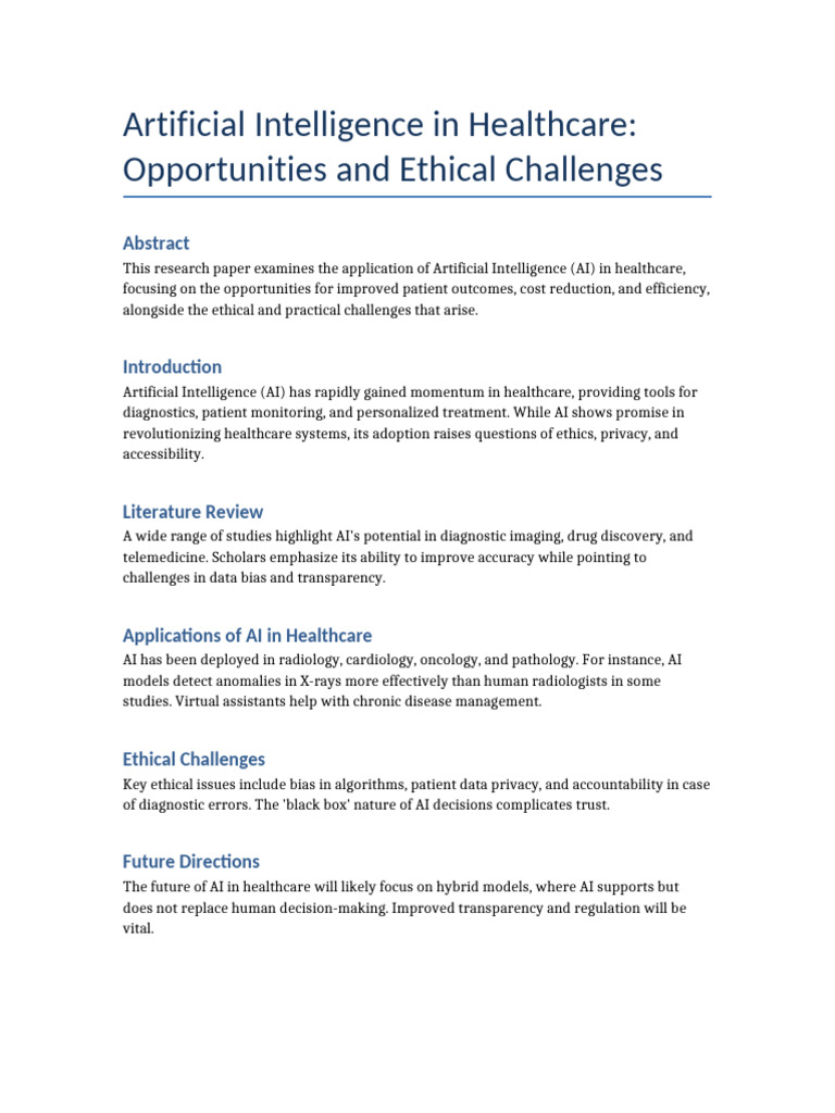 AI in Healthcare: Benefits and Ethics | PDF
