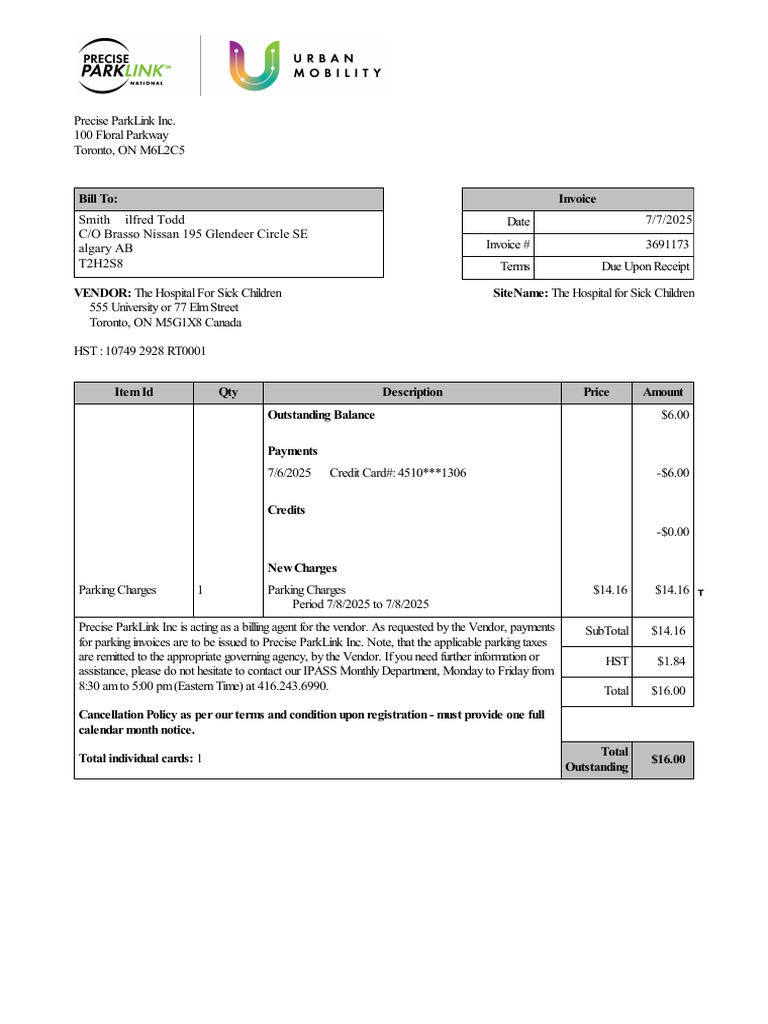 Invoice for Parking Charges - Precise ParkLink | PDF | Invoice | Payments