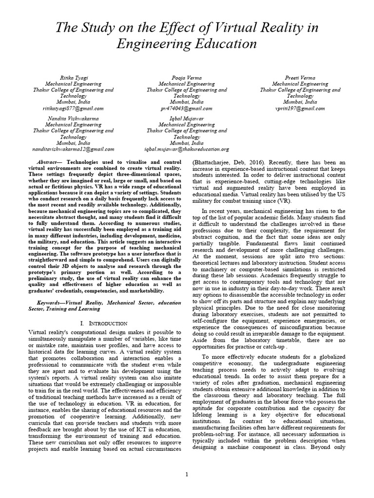 VR Paper | PDF | Virtual Reality | Simulation