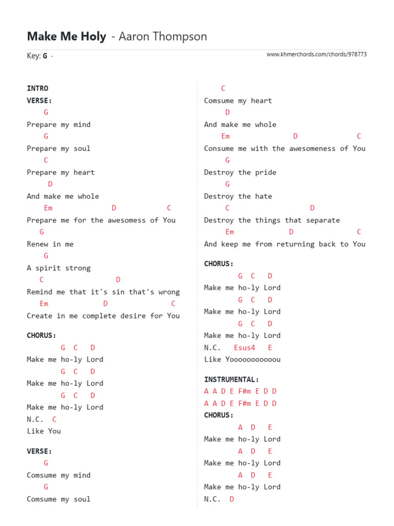 Make Me Holy - Worship Song Lyrics | PDF | Song Structure | Song Recordings