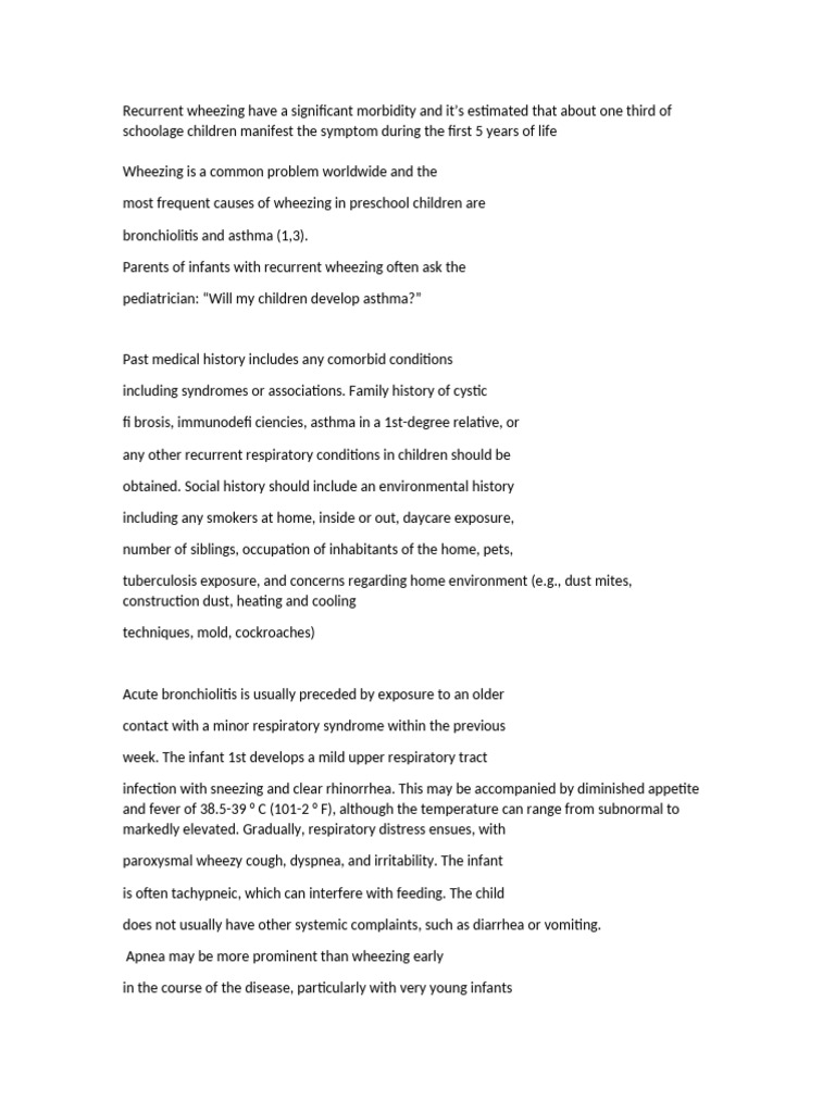 Recurrent Wheezing Have A Significant Morbidity and It | PDF | Asthma ...