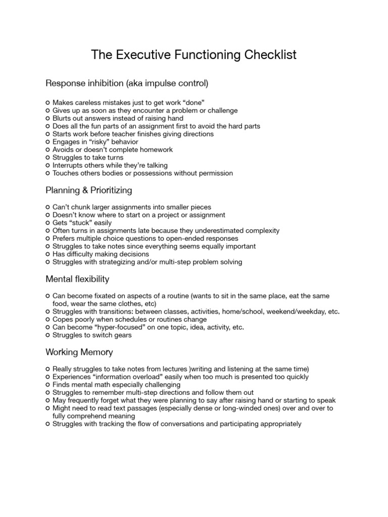 The Executive Functioning Checklist | PDF | Cognitive Science | Cognition
