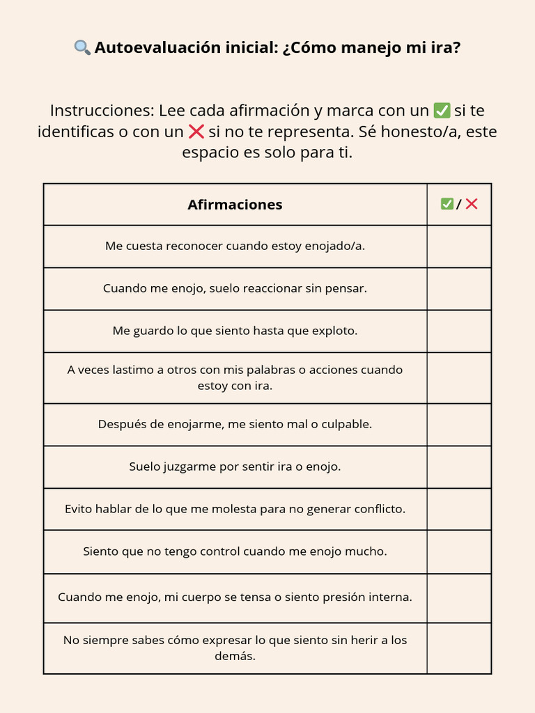 Manejo de la Ira: Autoevaluación y Reflexión | PDF | Ira | Las emociones