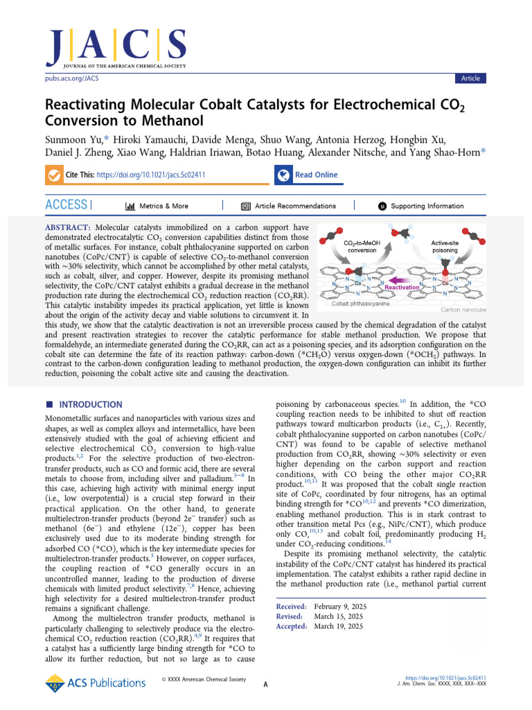 Cobalt Catalyst Reactivation for CO2 Conversion | PDF | Catalysis ...
