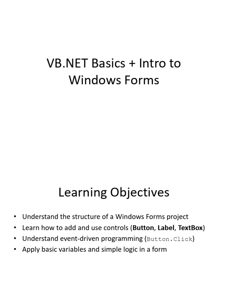 Basics Intro To Windows Forms | PDF