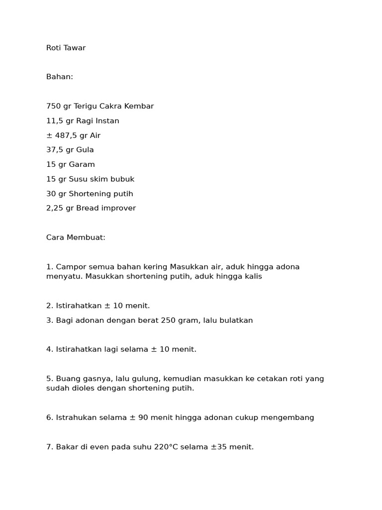 Resep Roti Tawar dan Clover Roll | PDF