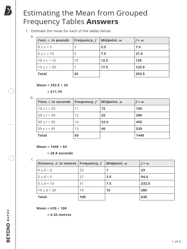 Estimating Mean from Frequency Tables | PDF