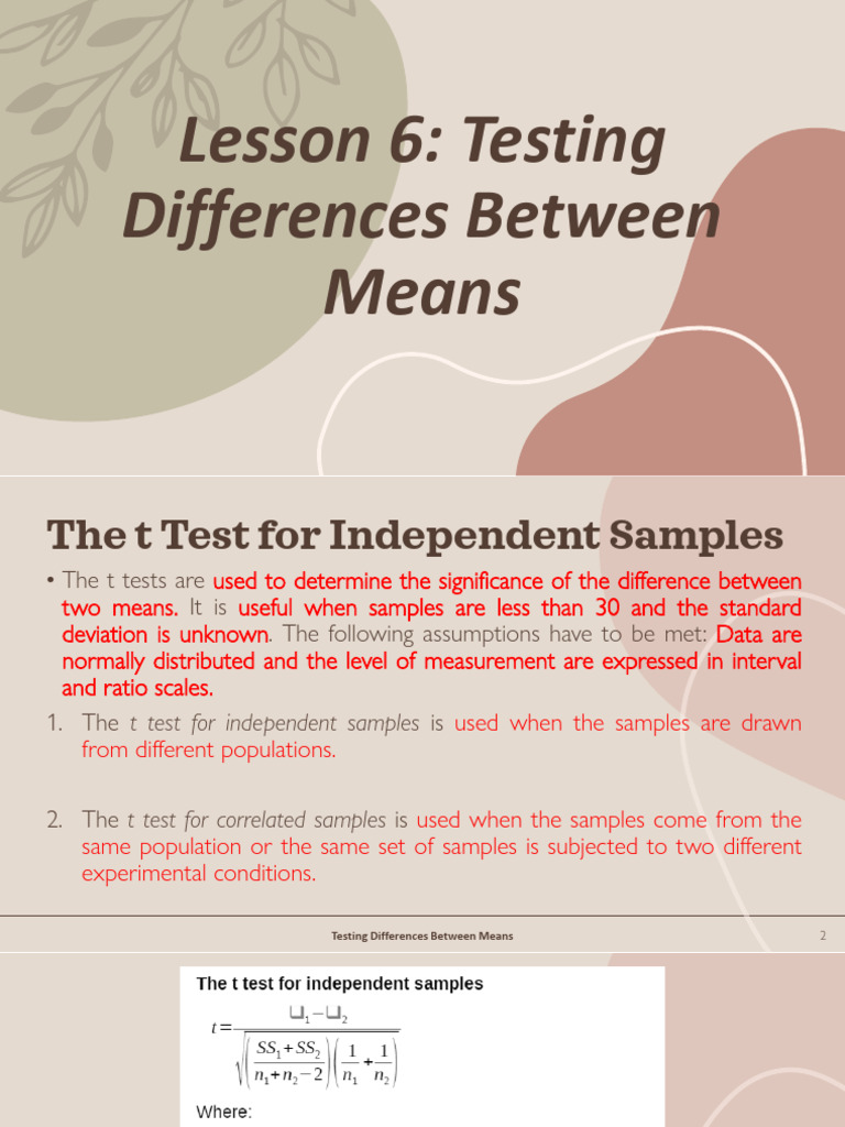 PS L6 Testing Differences Between Means | PDF | Student's T Test ...