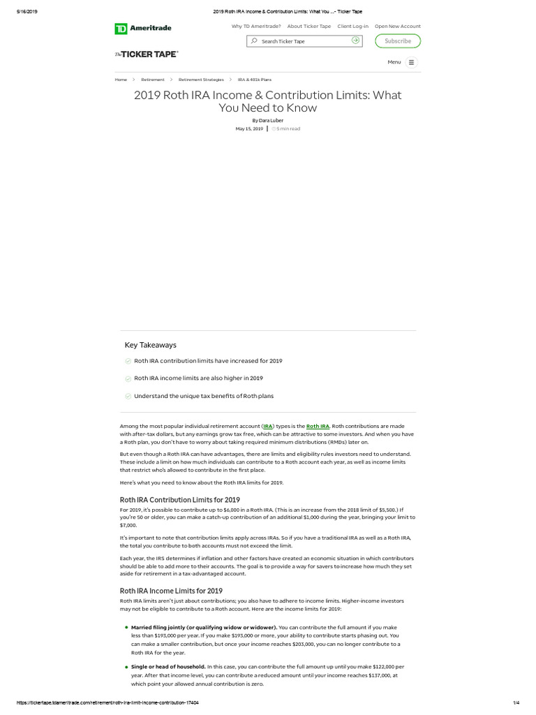 2019 Roth IRA Income & Contribution Limits | PDF | Individual ...