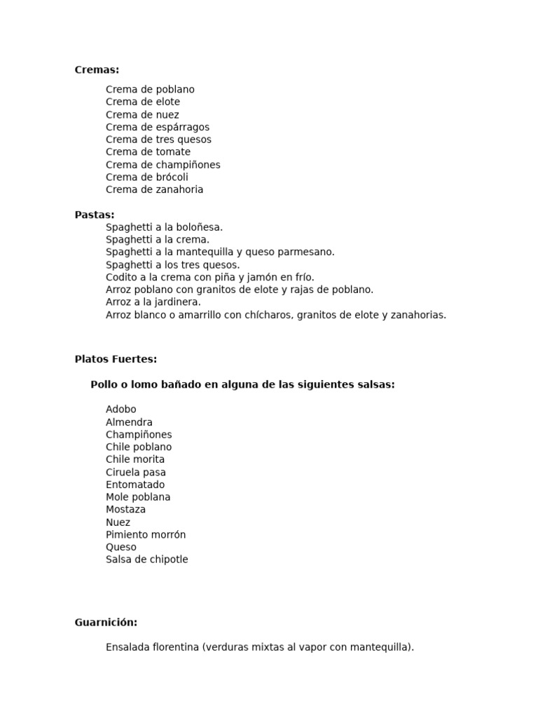 Menu 4 Tiempos | PDF