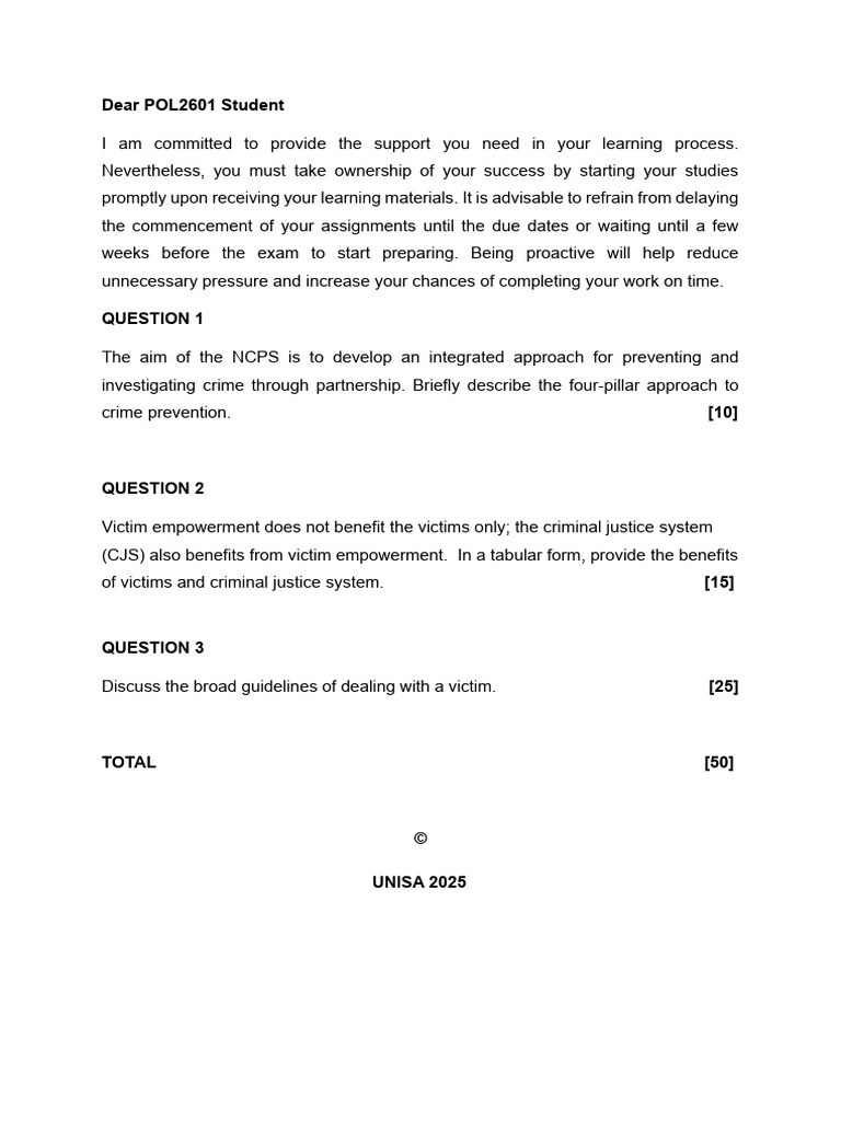 POL2601 Study Guide: Crime Prevention & Victim Empowerment | PDF