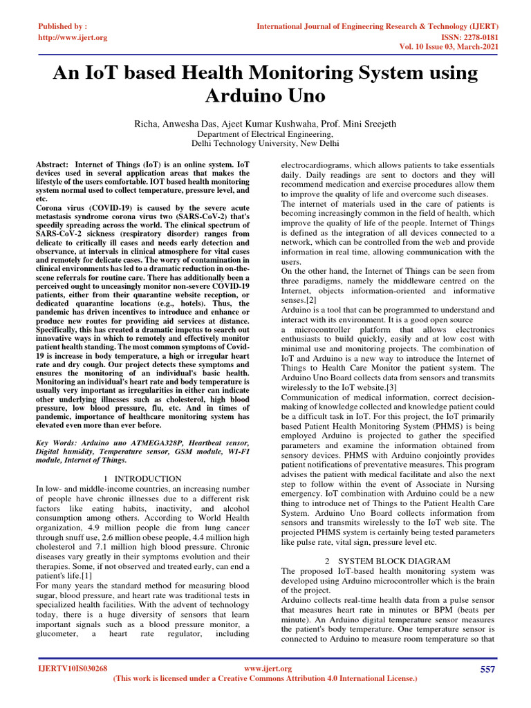 IoT Health Monitoring System with Arduino | PDF | Internet Of Things ...