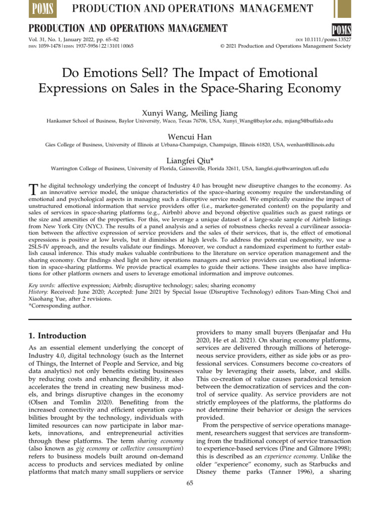 Wang Et Al - 2022 - Do Emotions Sell | PDF | Emotions | Sharing Economy