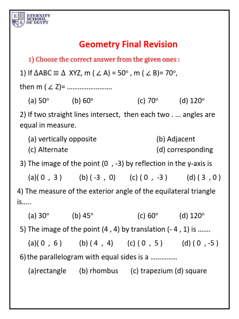 Geometry Final Exam Revision Guide | PDF | Triangle | Rectangle