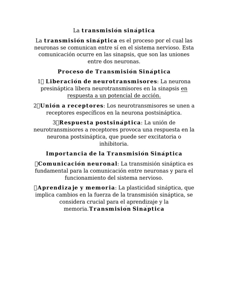 Transmicion Sinaptica | PDF
